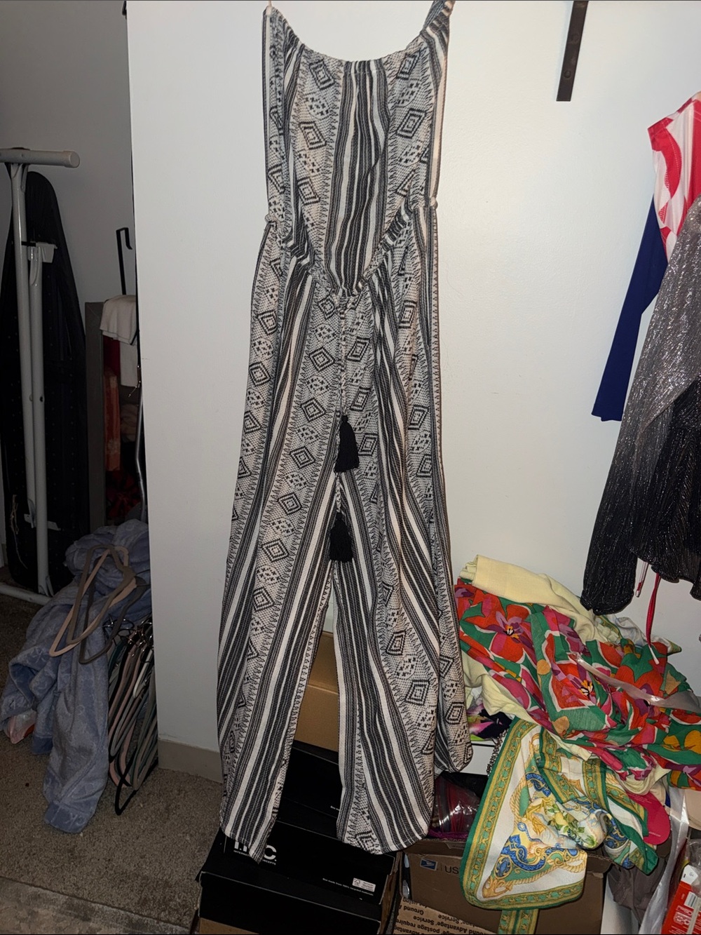 Black & White Printed Wide-Leg Jumpsuit